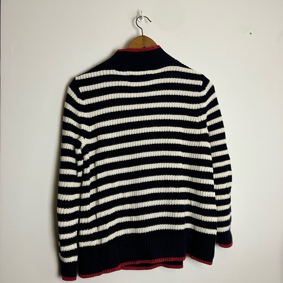 LOFT Navy Blue, White, Red Striped Nautical Chunky Sweater - Picture 7 of 8